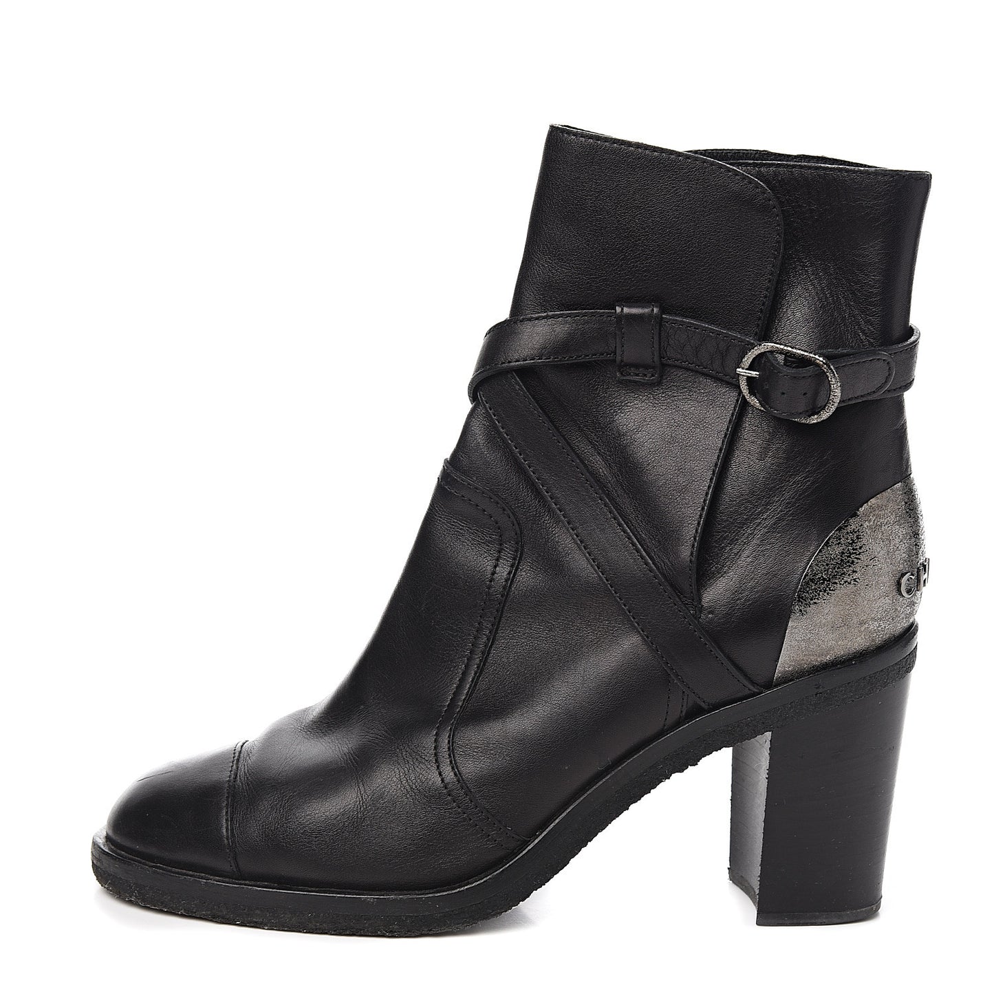 Lambskin CC Buckle Short Boots 39.5 Black