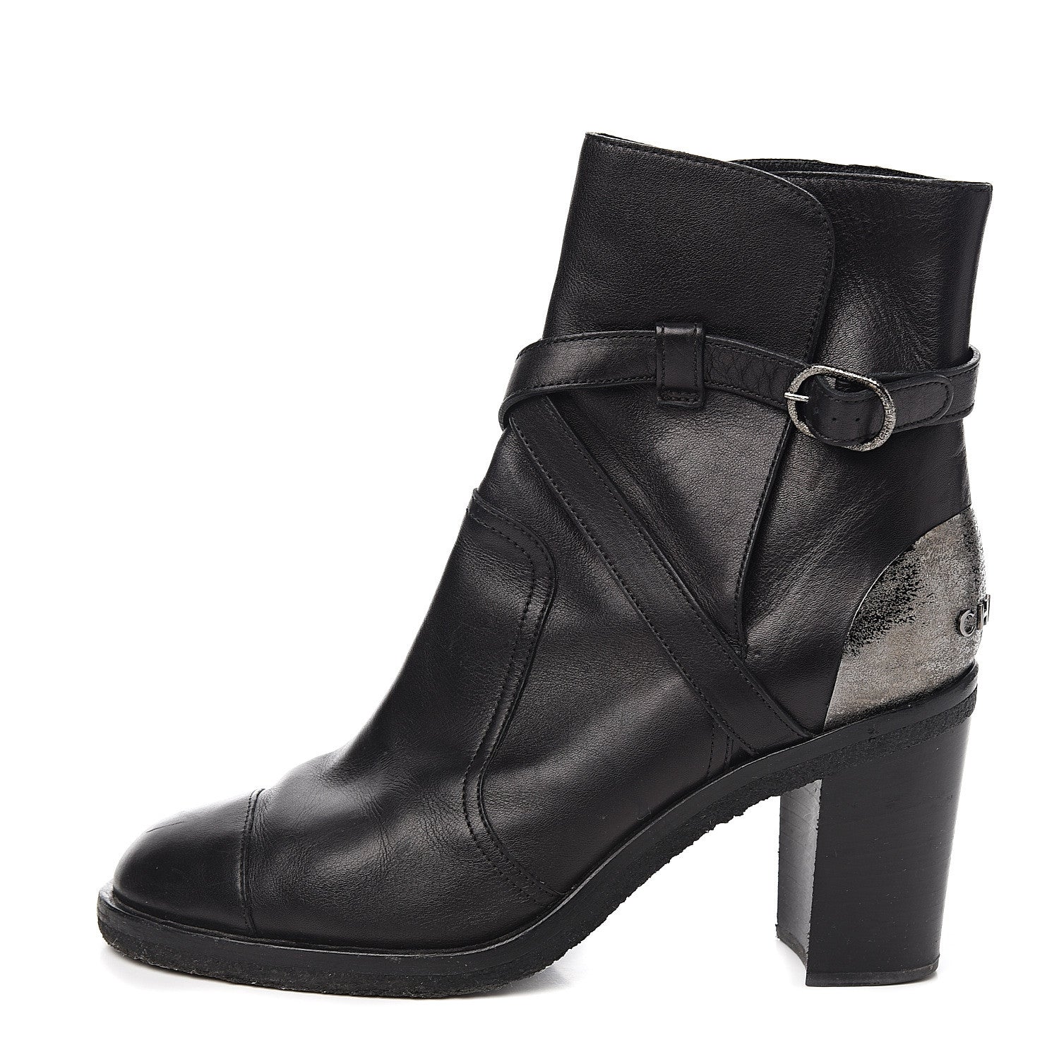 Chanel Lambskin CC Buckle Short Boots 39.5 Black 1 of 9
