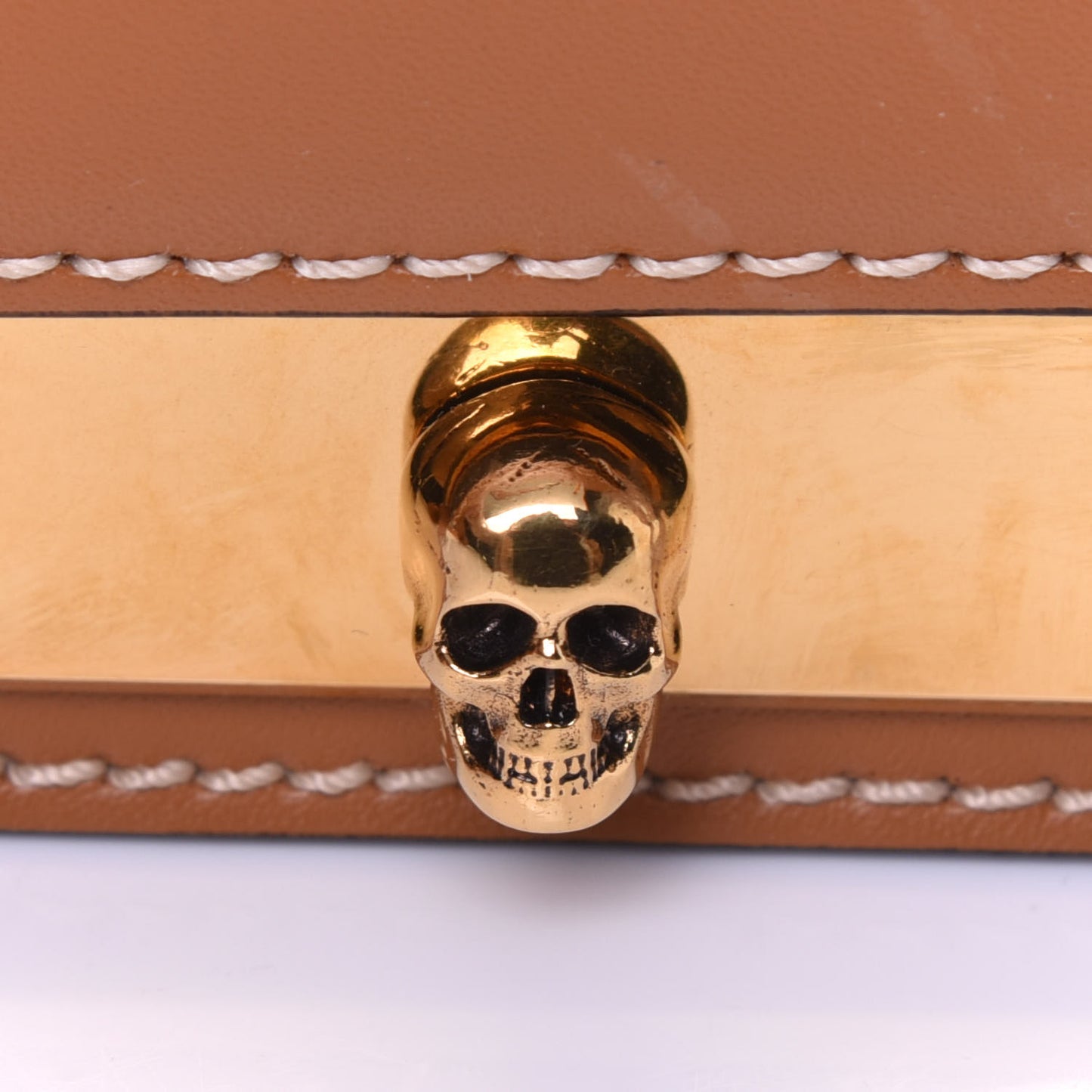 Calfskin Mini Skull Lock Shoulder Bag Cognac