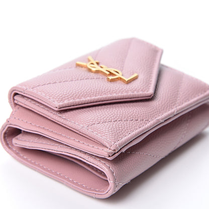 Saint Laurent Grain De Poudre Matelasse Chevron Monogram Tiny Wallet Tender Pink 7 of 10