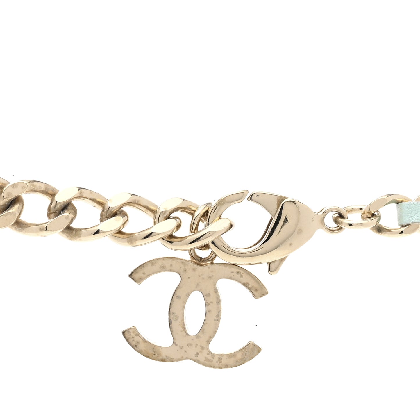 Calfskin Metal Padlock Necklace Gold Iridescent Blue