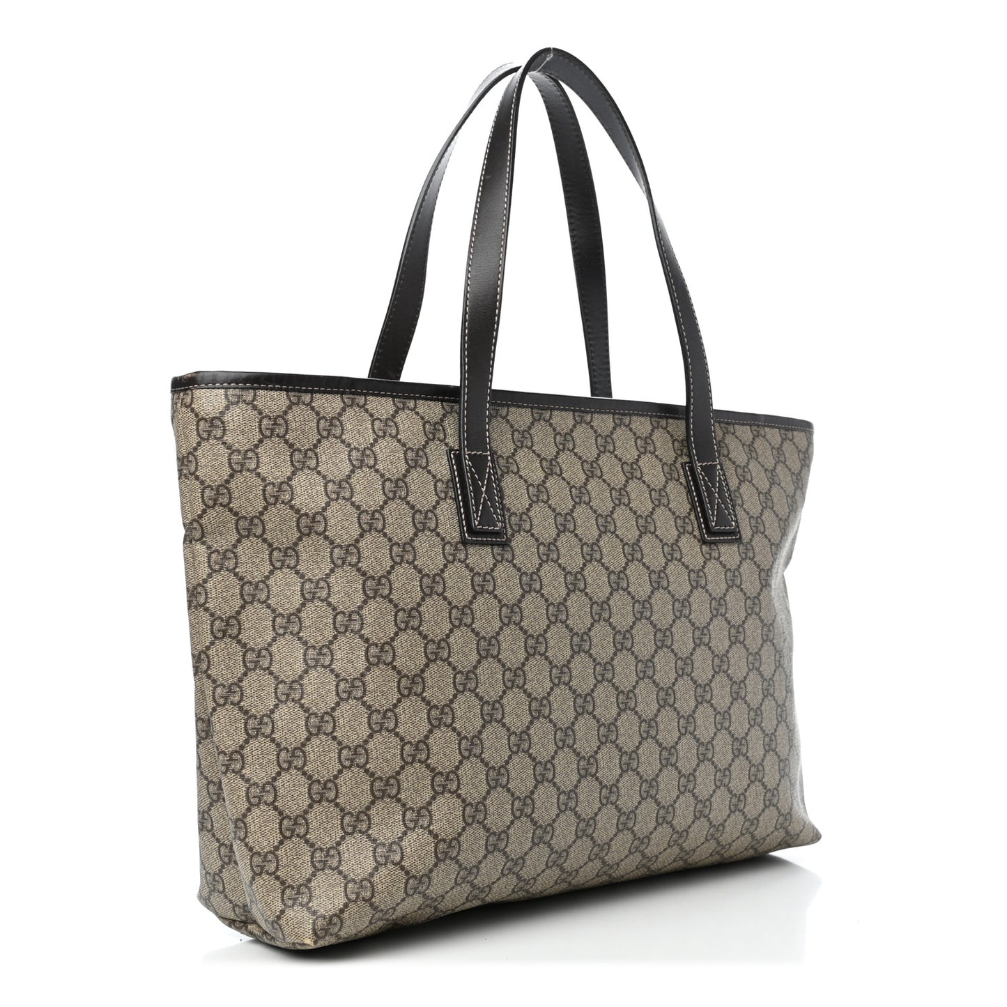 GG Supreme Monogram Medium Zippered Shopping Tote Dark Brown