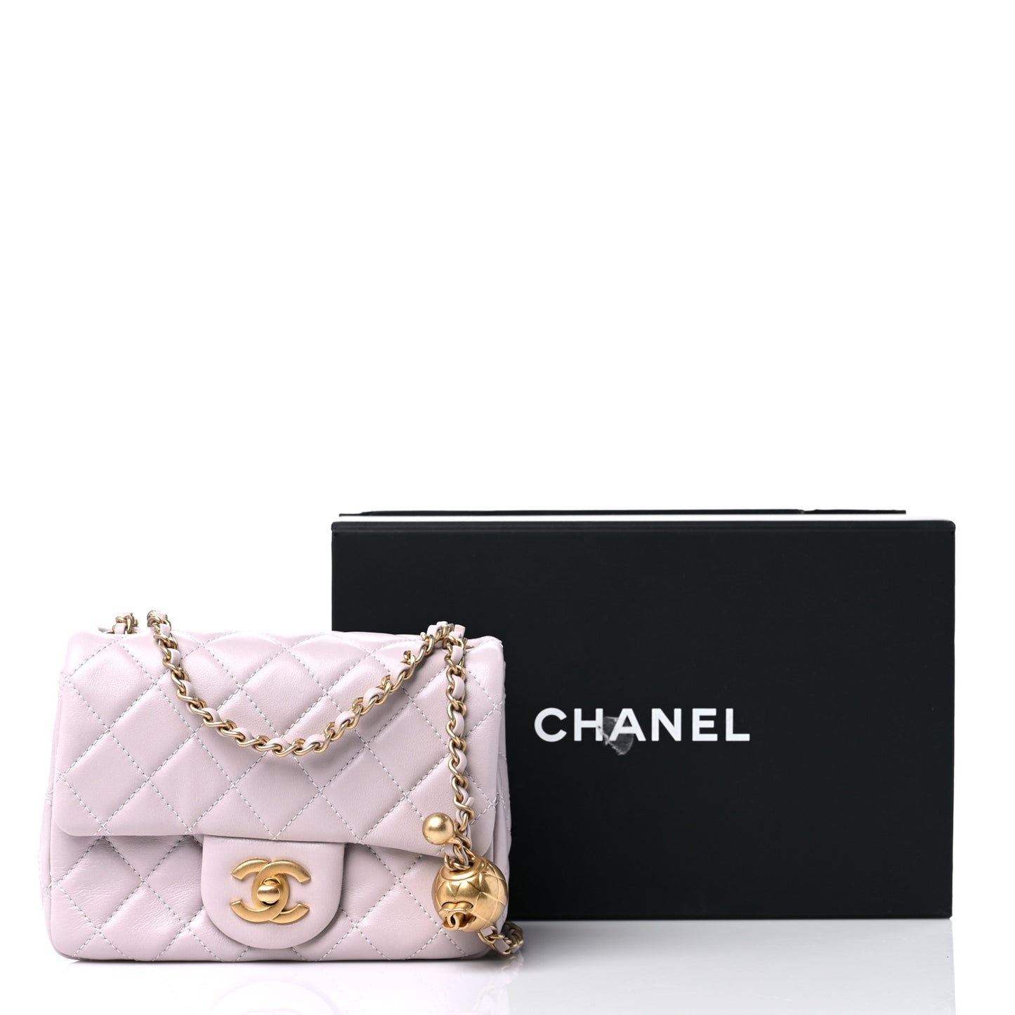 Lambskin Quilted Mini Pearl Crush Flap Light Purple