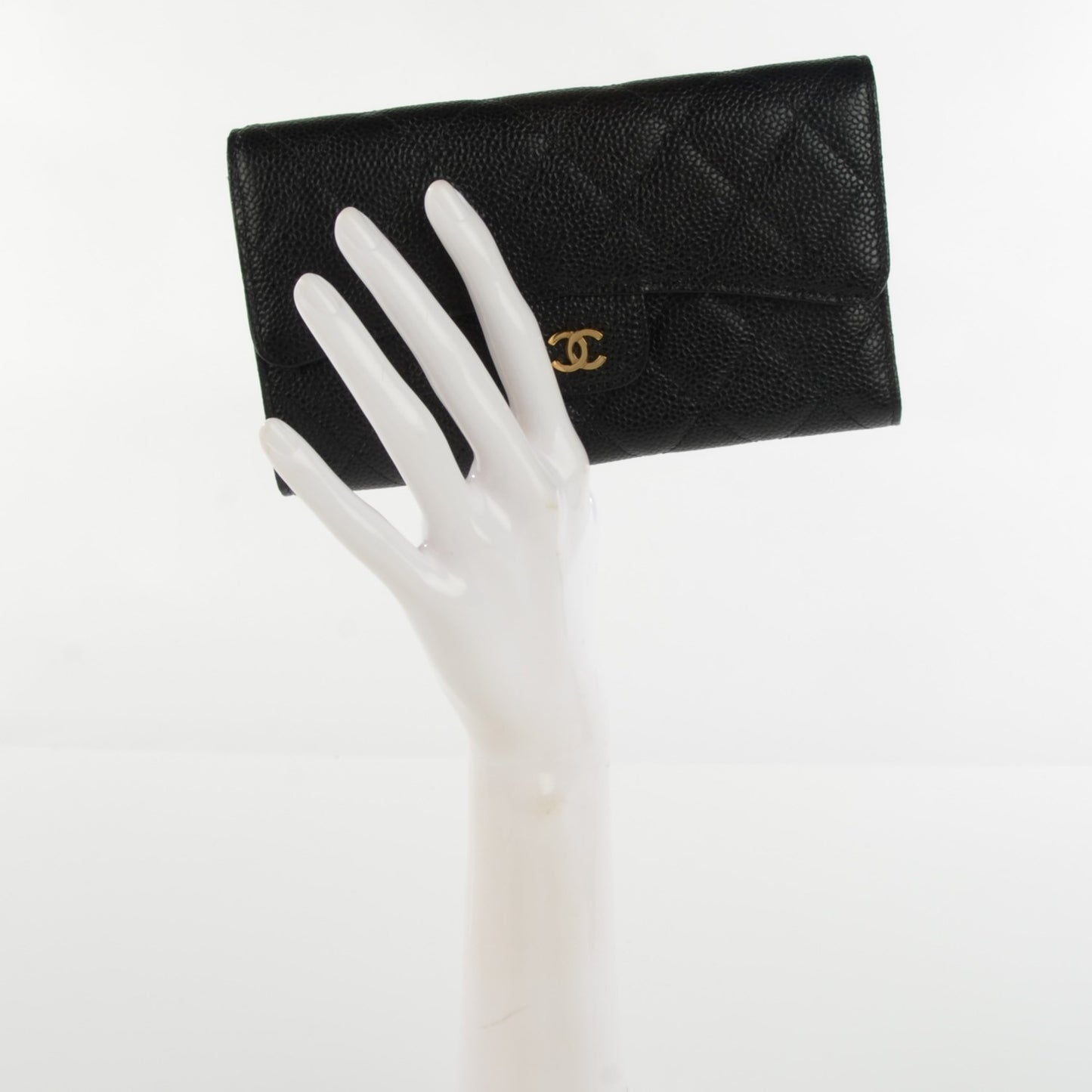 Caviar Quilted Large Flap Wallet Black