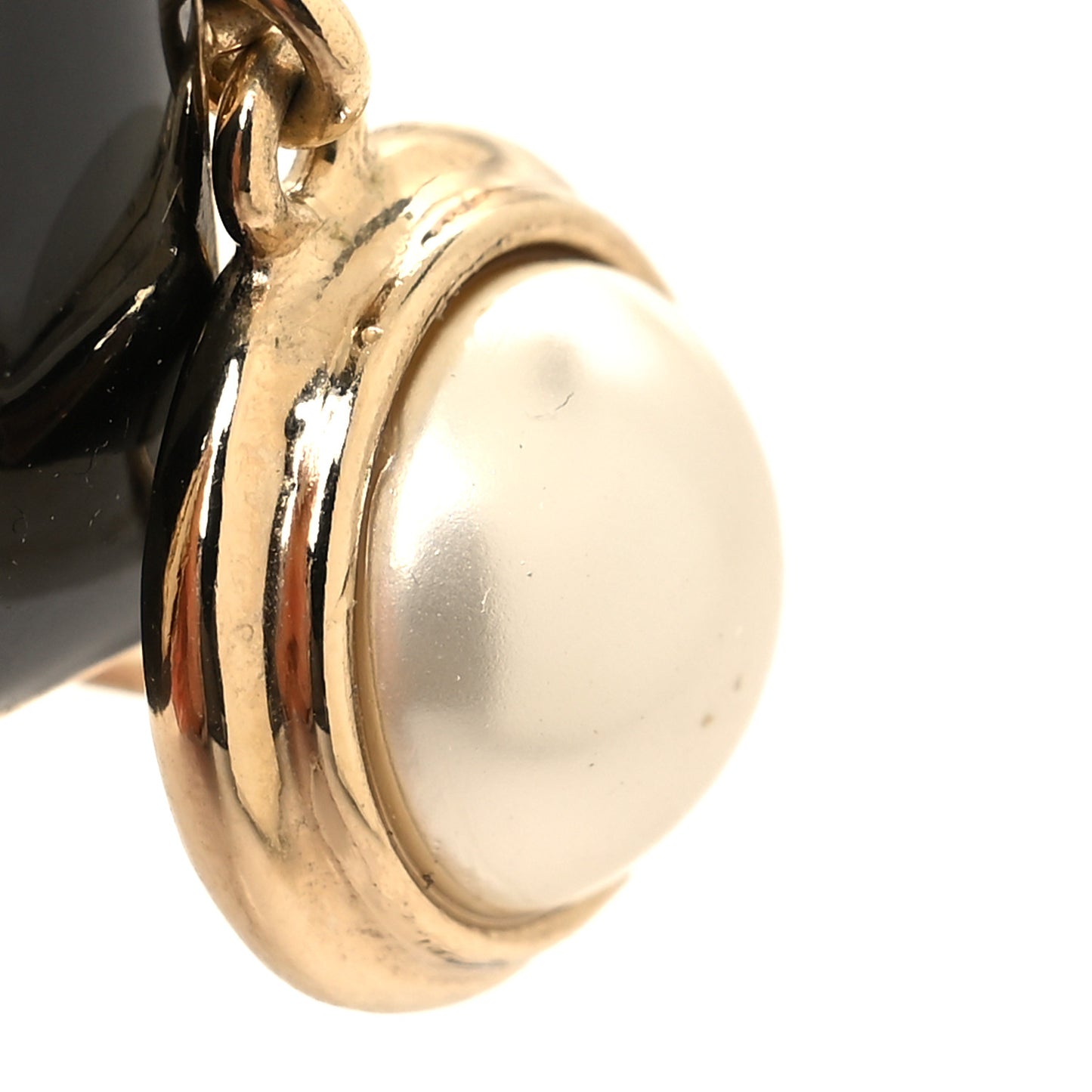 Metal Enamel Pearl Square CC Drop Earrings Gold Black White
