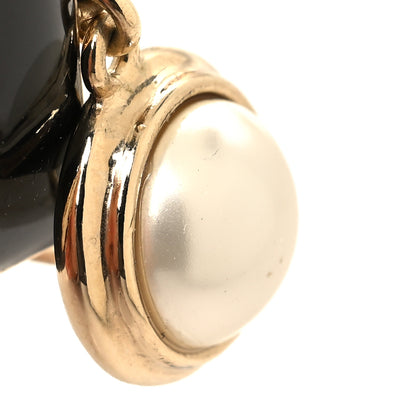 Chanel Metal Enamel Pearl Square CC Drop Earrings Gold Black White 5 of 6