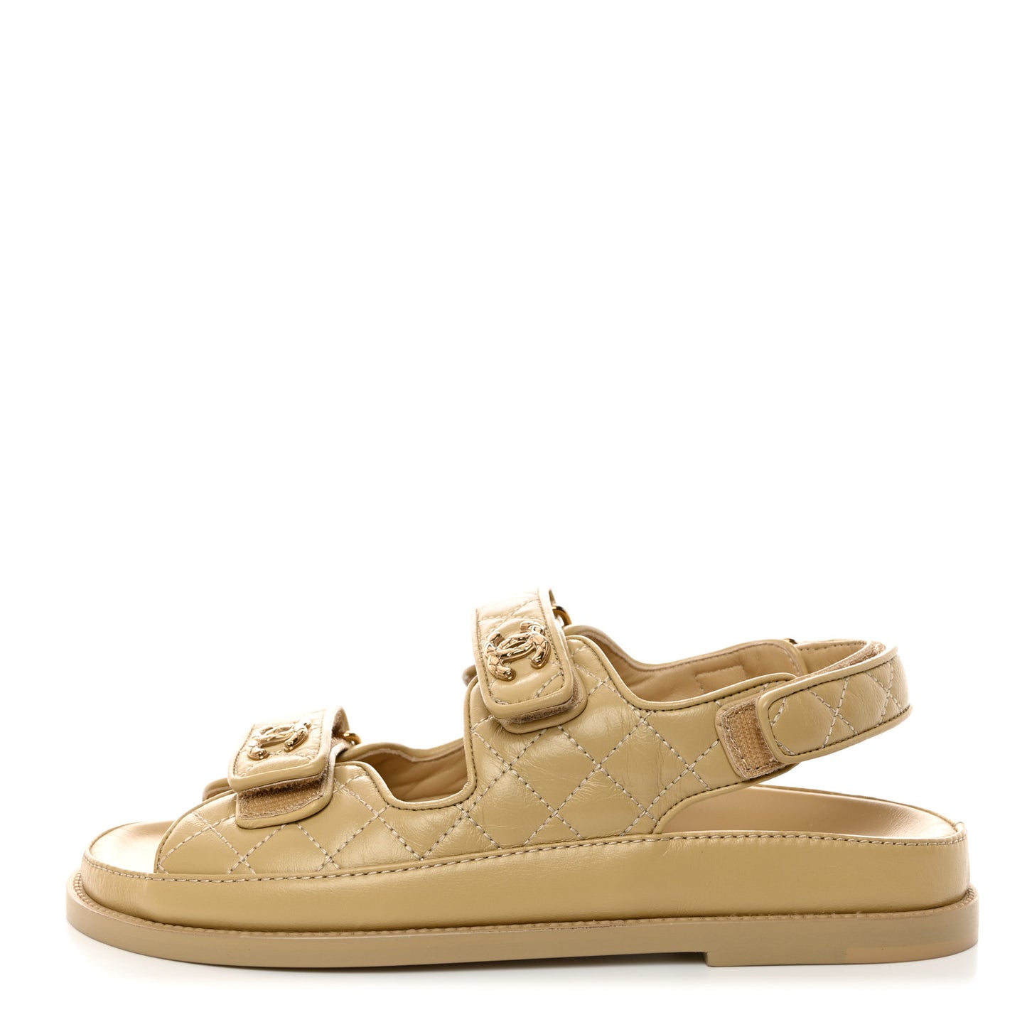 Crumpled Shiny Lambskin Velcro Dad Sandals 37.5 Beige