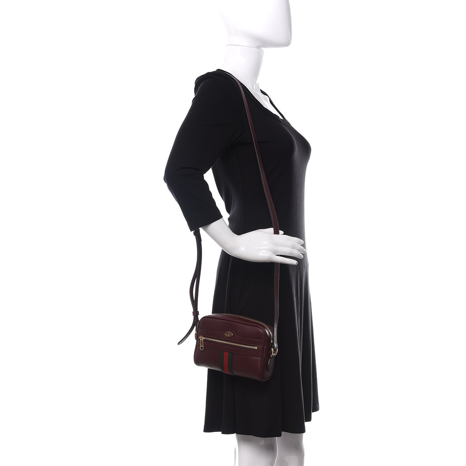 Gucci Calfskin Web Mini Ophidia Shoulder Bag Vintage Bordeaux 2 of 11