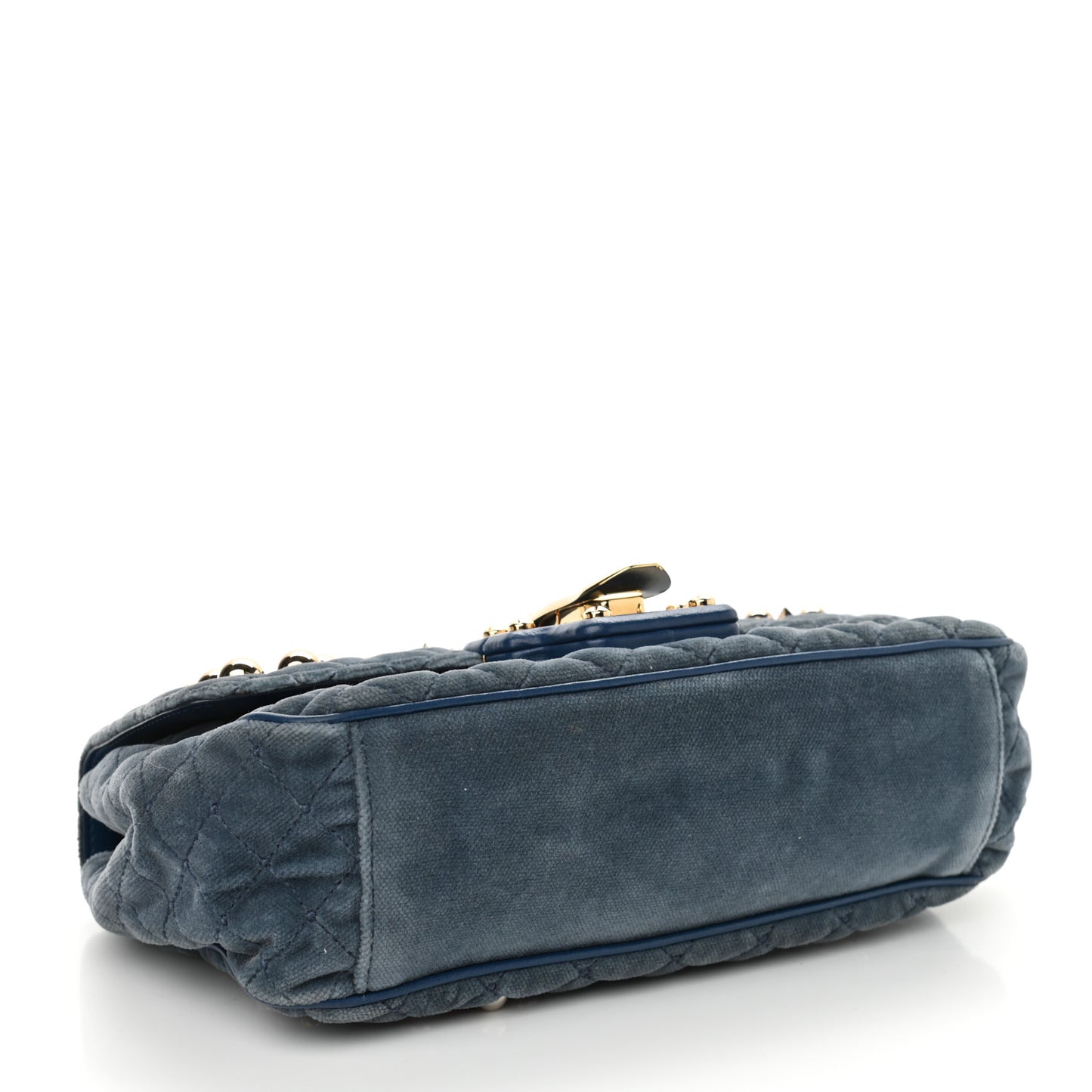 Velvet Watersnake Embellished Quilted Lucia Shoulder Bag Blue