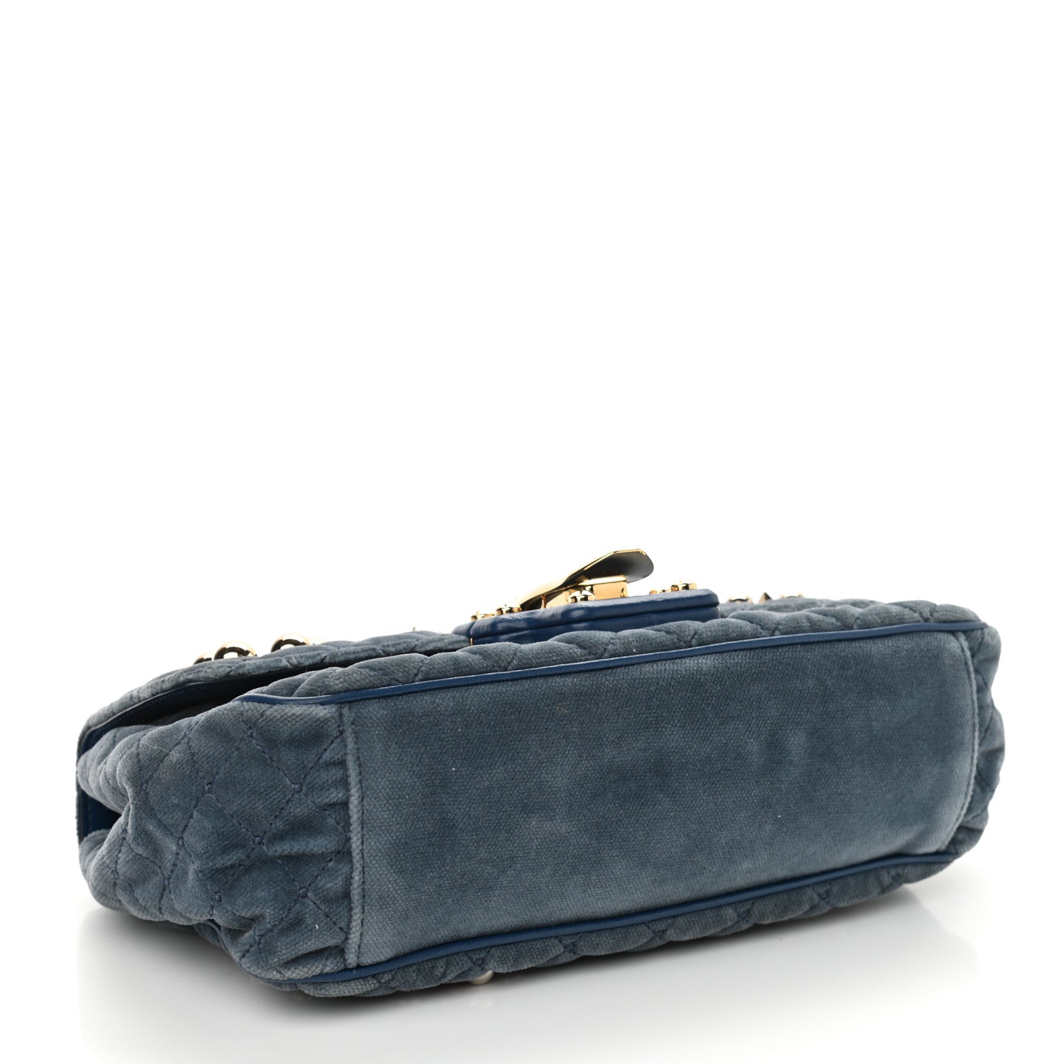 Dolce & Gabbana Velvet Watersnake Embellished Quilted Lucia Shoulder Bag Blue 4 of 11