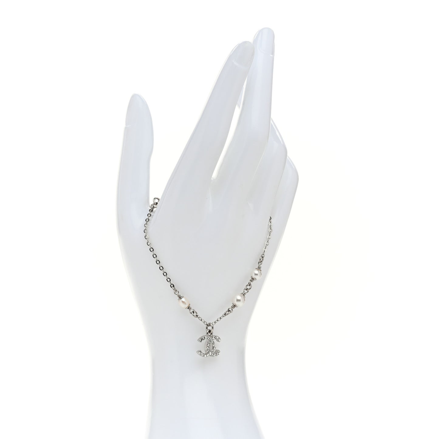 Crystal Pearl CC Bracelet Silver