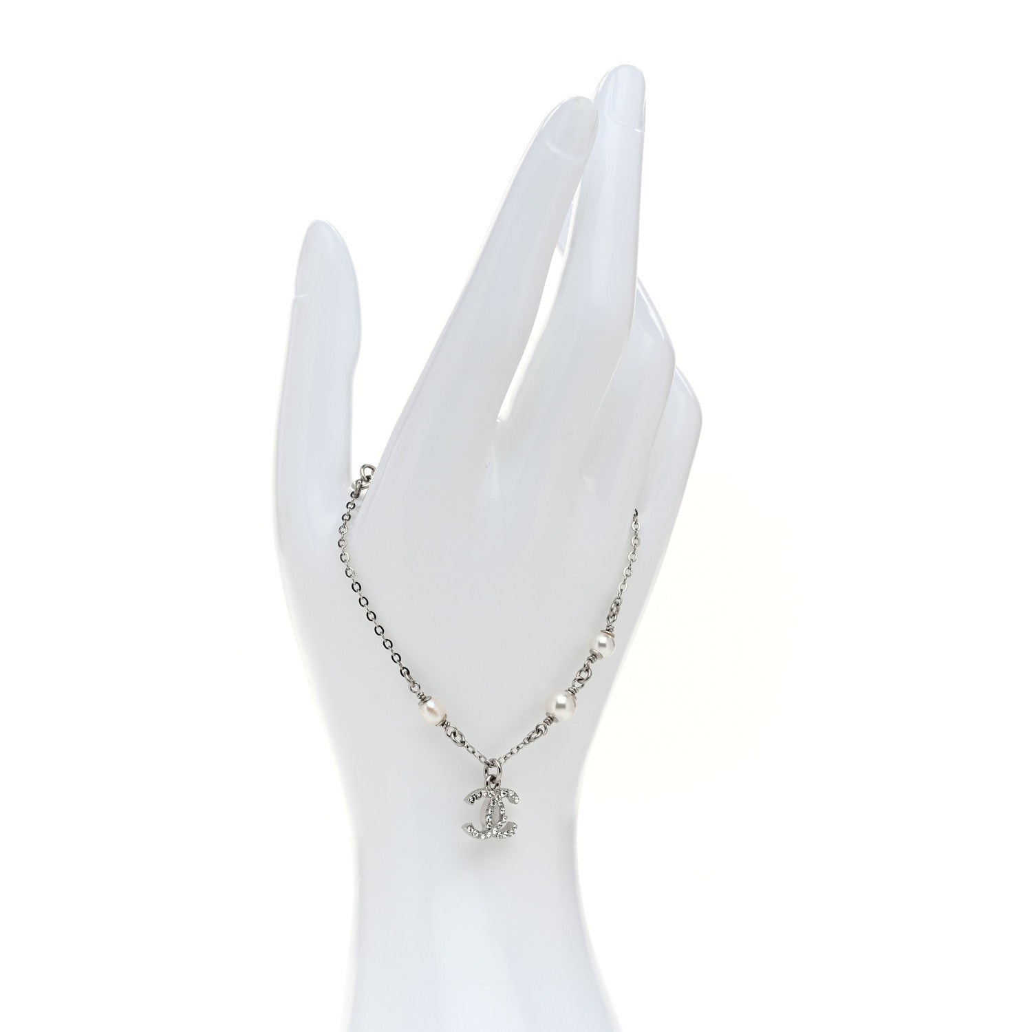 Chanel Crystal Pearl CC Bracelet Silver 2 of 6