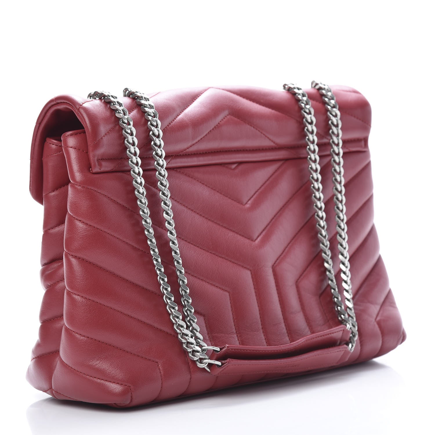 Saint Laurent Calfskin Y Quilted Monogram Medium Loulou Chain Satchel Lipstick Red 3 of 17
