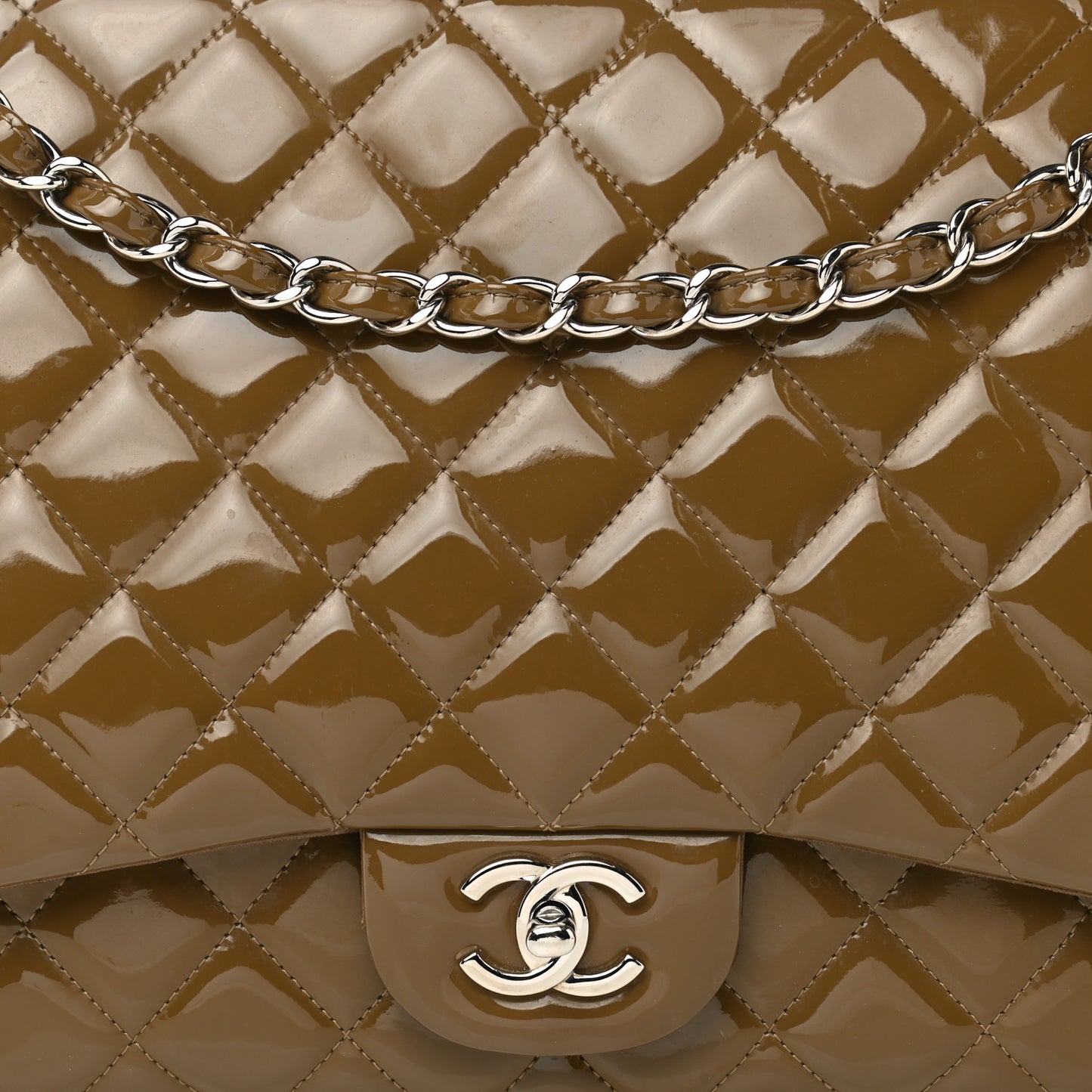 Patent Quilted Maxi Single Flap Brown
