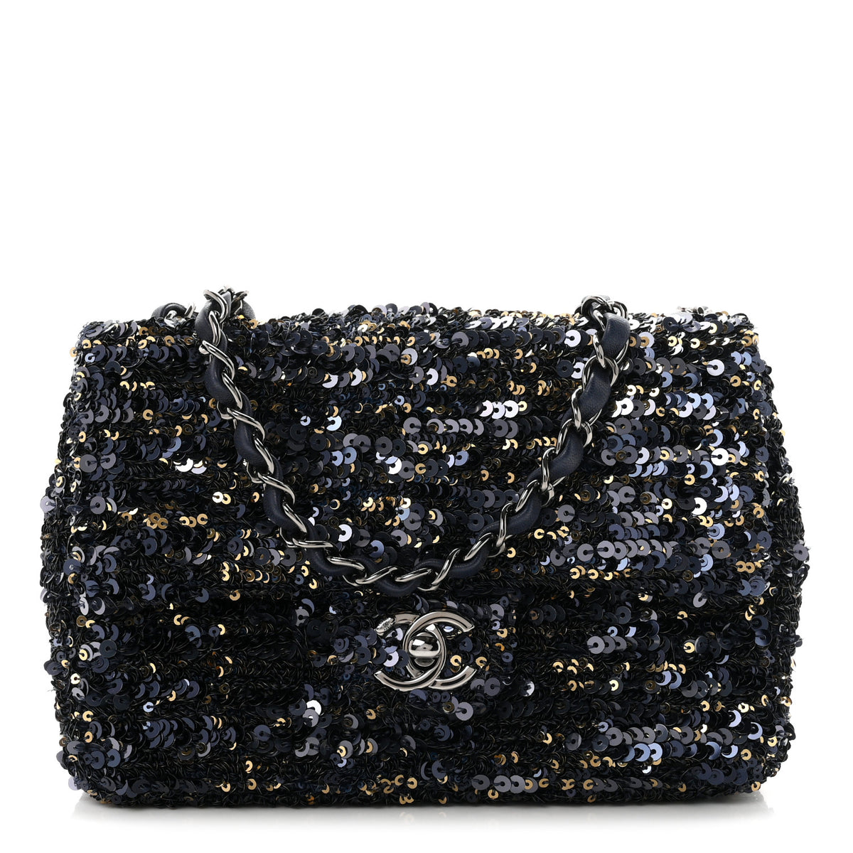 Sequin Mini Rectangular Flap Blue Black Ruthenium