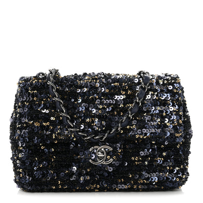 Chanel Sequin Mini Rectangular Flap Blue Black Ruthenium 1 of 11