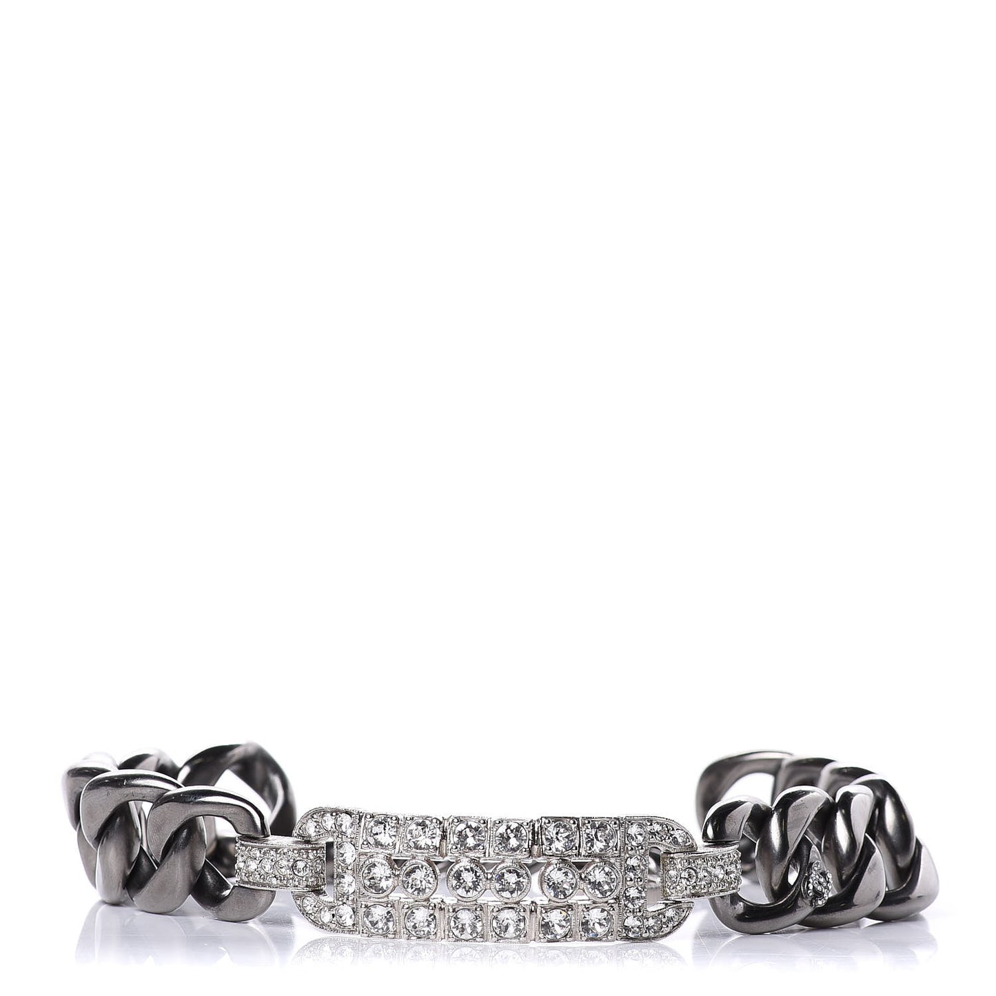 Crystal CC Chain Link Choker Necklace Dark Silver