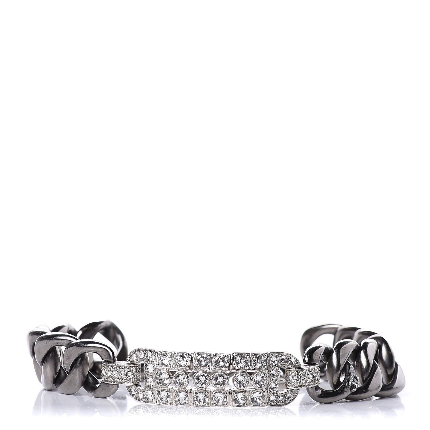 Chanel Crystal CC Chain Link Choker Necklace Dark Silver 1 of 4