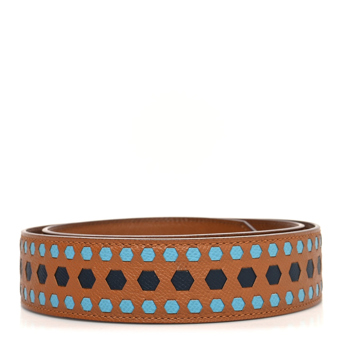 Epsom 30mm Hexagone Tressage Shoulder Strap Gold Bleu Indigo