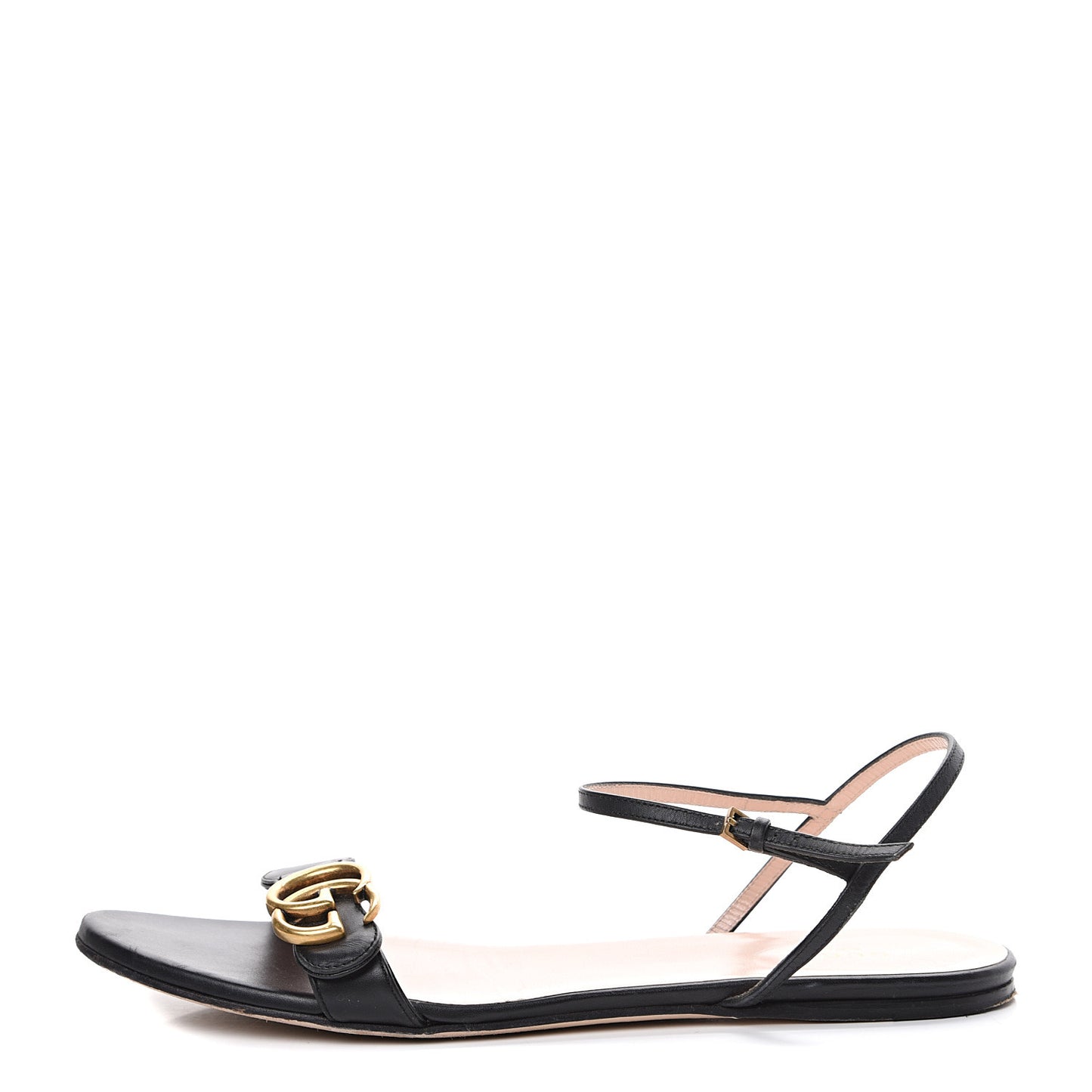 Lifford Calfskin GG Marmont Ankle Wrap Flat Sandals 41 Black