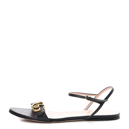 Gucci Lifford Calfskin GG Marmont Ankle Wrap Flat Sandals 41 Black 1 of 18