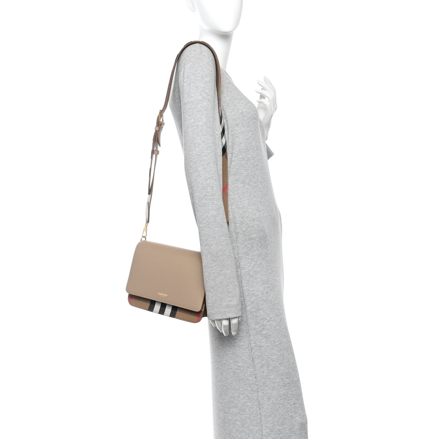 Burberry Derby Calfskin House Check Mackford Crossbody Bag Camel 2 of 9