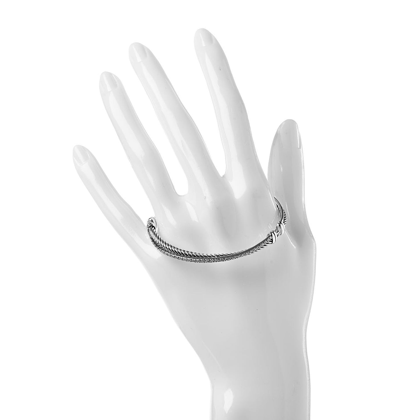 Sterling Silver 14K White Gold Diamond 3mm Crossover Bracelet
