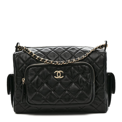 Chanel Shiny Crumpled Lambskin Quilted Medium Preppy Pocket Camera Case Black 1 of 10