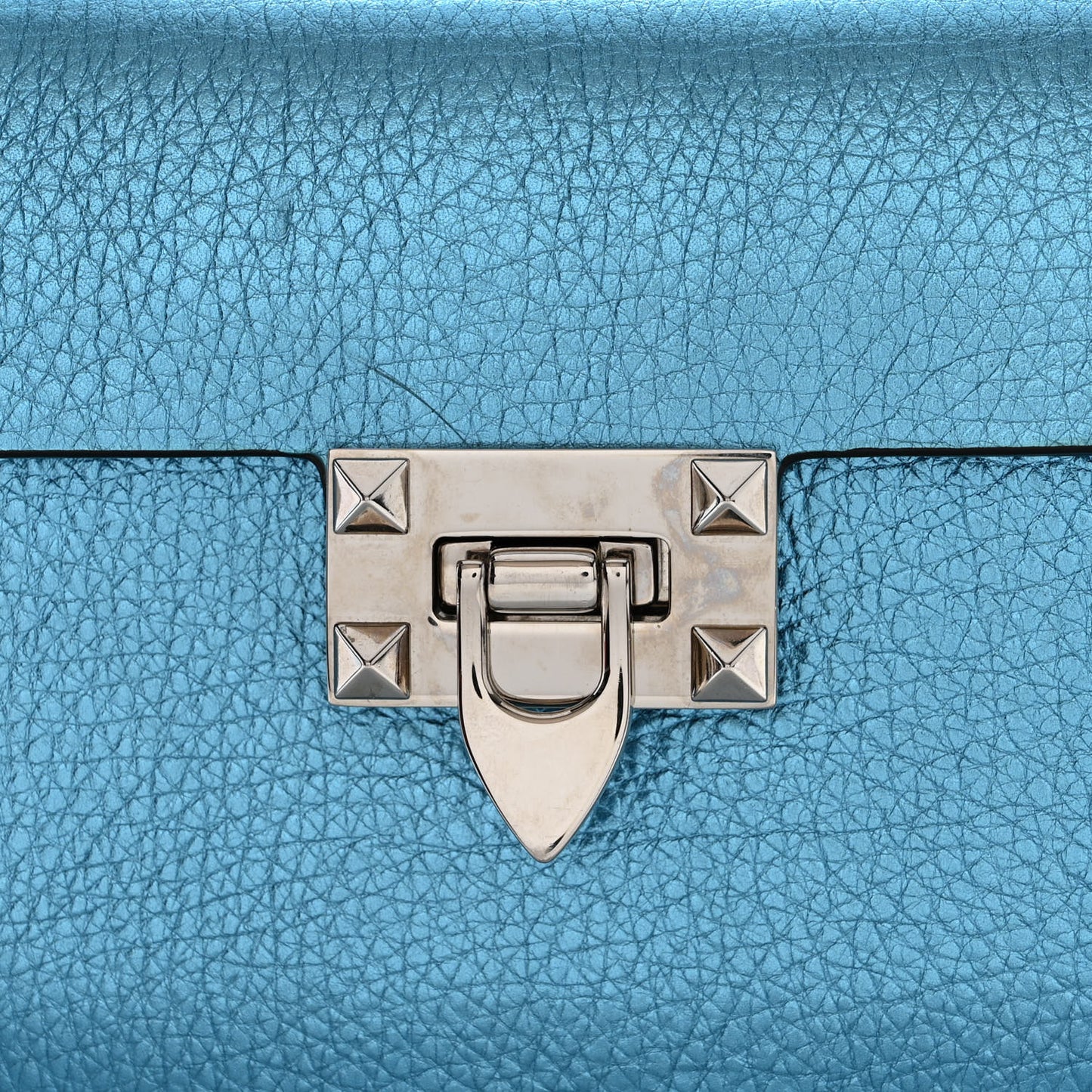 Metallic Pebbled Calfskin Small Rockstud Overlay Flap Shoulder Bag Cerulean