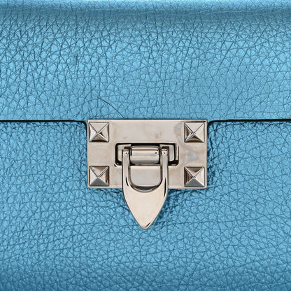 Valentino Garavani Metallic Pebbled Calfskin Small Rockstud Overlay Flap Shoulder Bag Cerulean 7 of 9