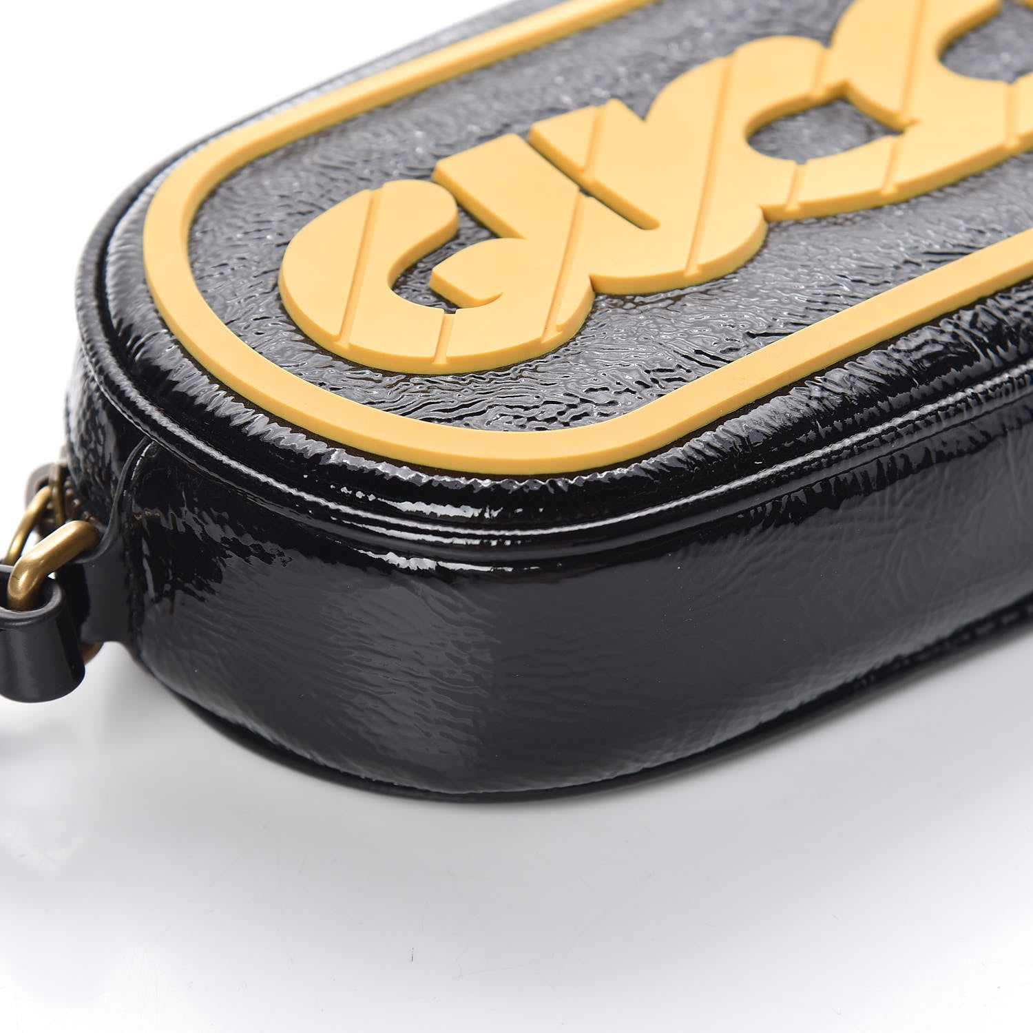 Gucci Patent Rubber Game Patch Logo Crossbody Bag Black 5 of 8