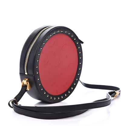 MCM Calfskin Studded Round Crossbody Black Red 3 of 8