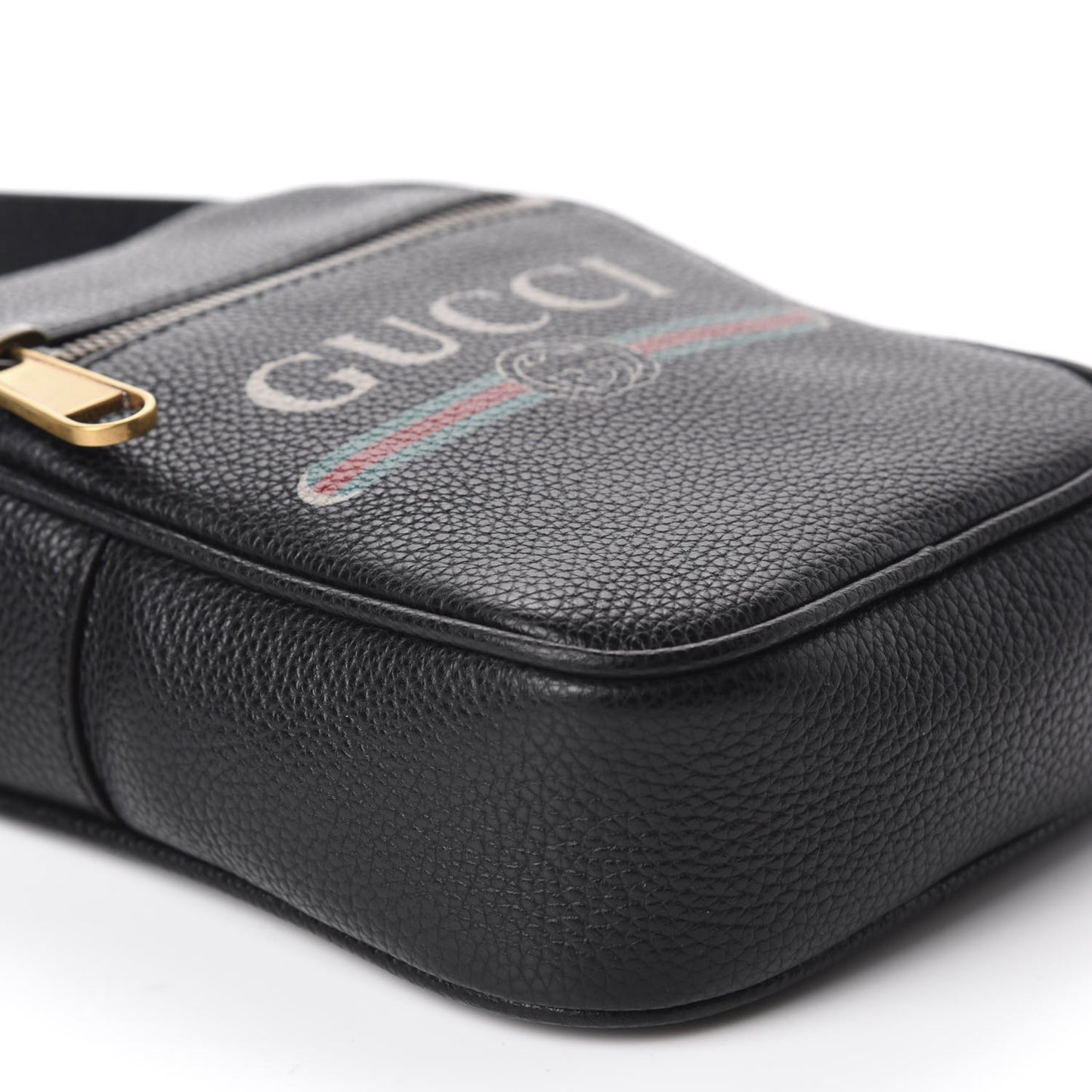 Grained Calfskin Mini Logo Messenger Bag Black