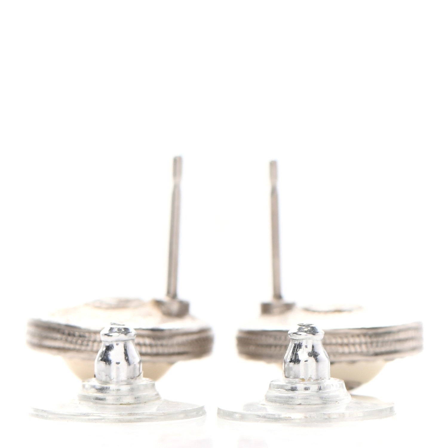 Chanel Pearl Crystal CC Round Earrings Light Gold 3 of 4