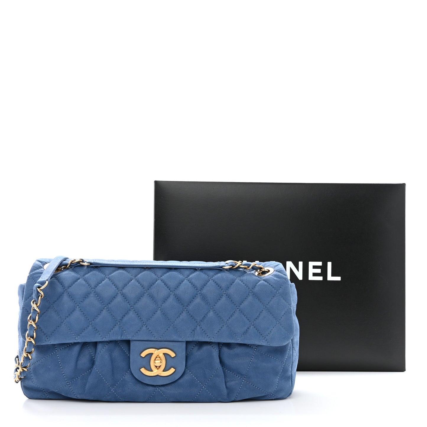 Iridescent Calfskin Large Chic Quilt Flap Blue
