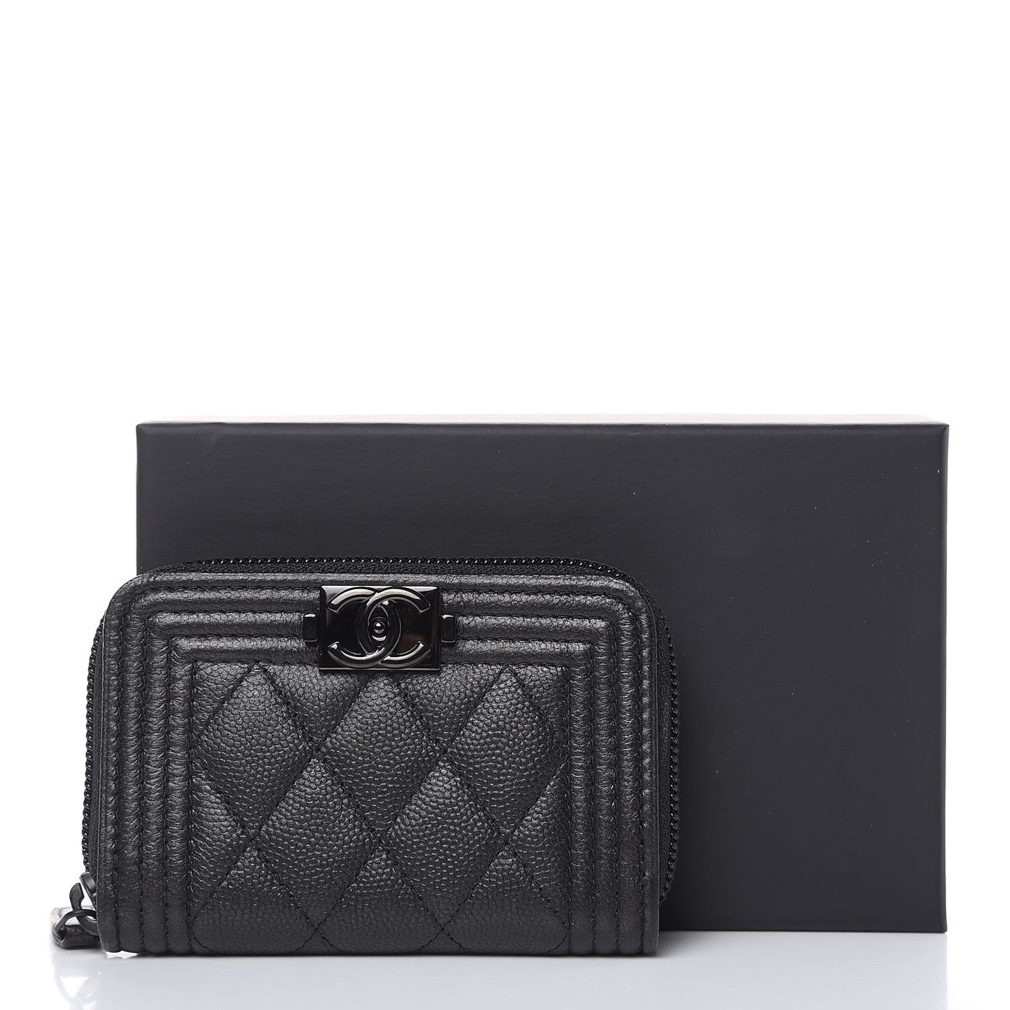 Caviar Quilted Boy Zip Around Coin Purse Wallet So Black