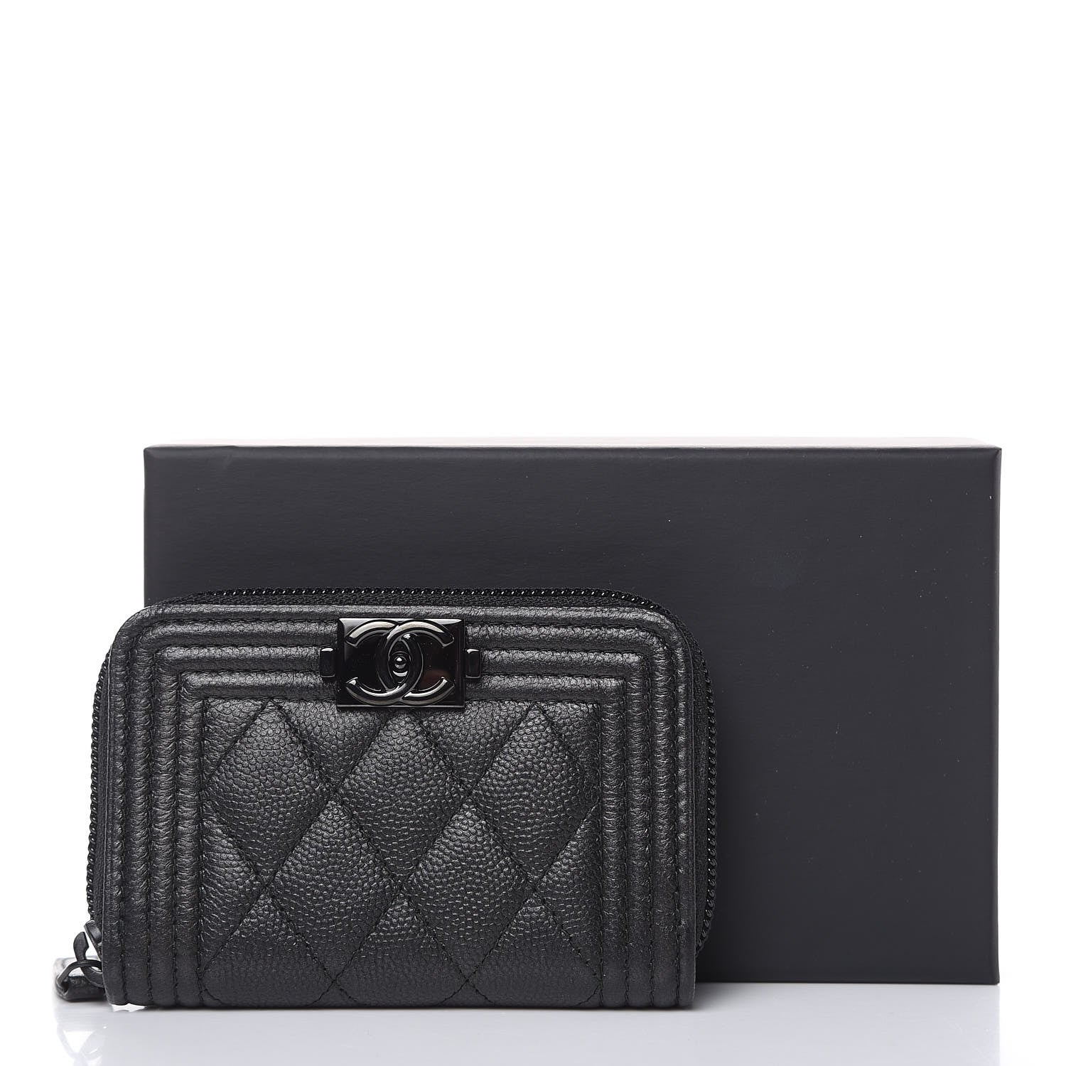 Chanel Caviar Quilted Boy Zip Around Coin Purse Wallet So Black 8 of 8