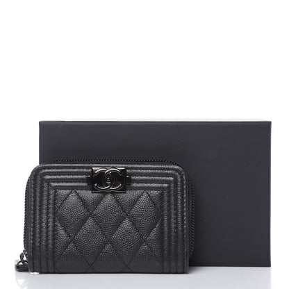 Chanel Caviar Quilted Boy Zip Around Coin Purse Wallet So Black 8 of 8
