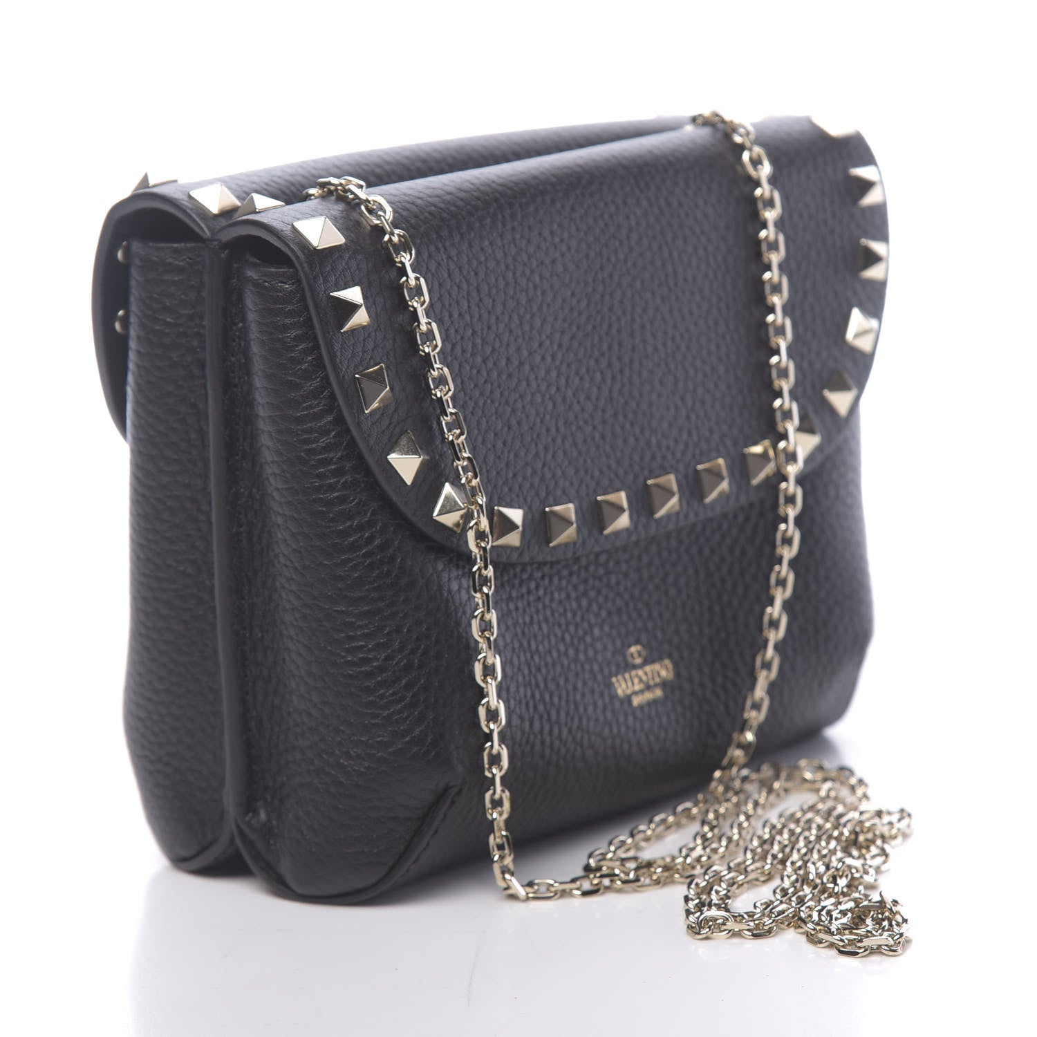 Valentino Garavani Pebbled Calfskin Rockstud Pouch On Chain Black 3 of 10