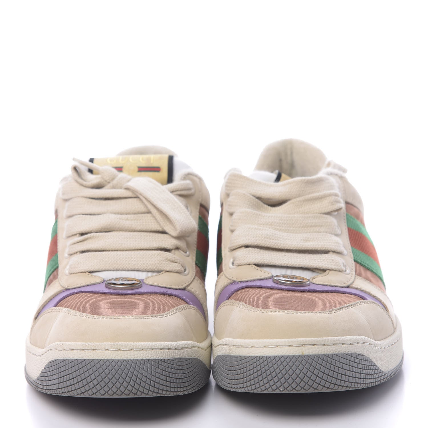 Gucci Moire Fabric Nubuck Web Womens Screener Sneakers 39 Cinnamon Dusty Milk New Lavender 2 of 9