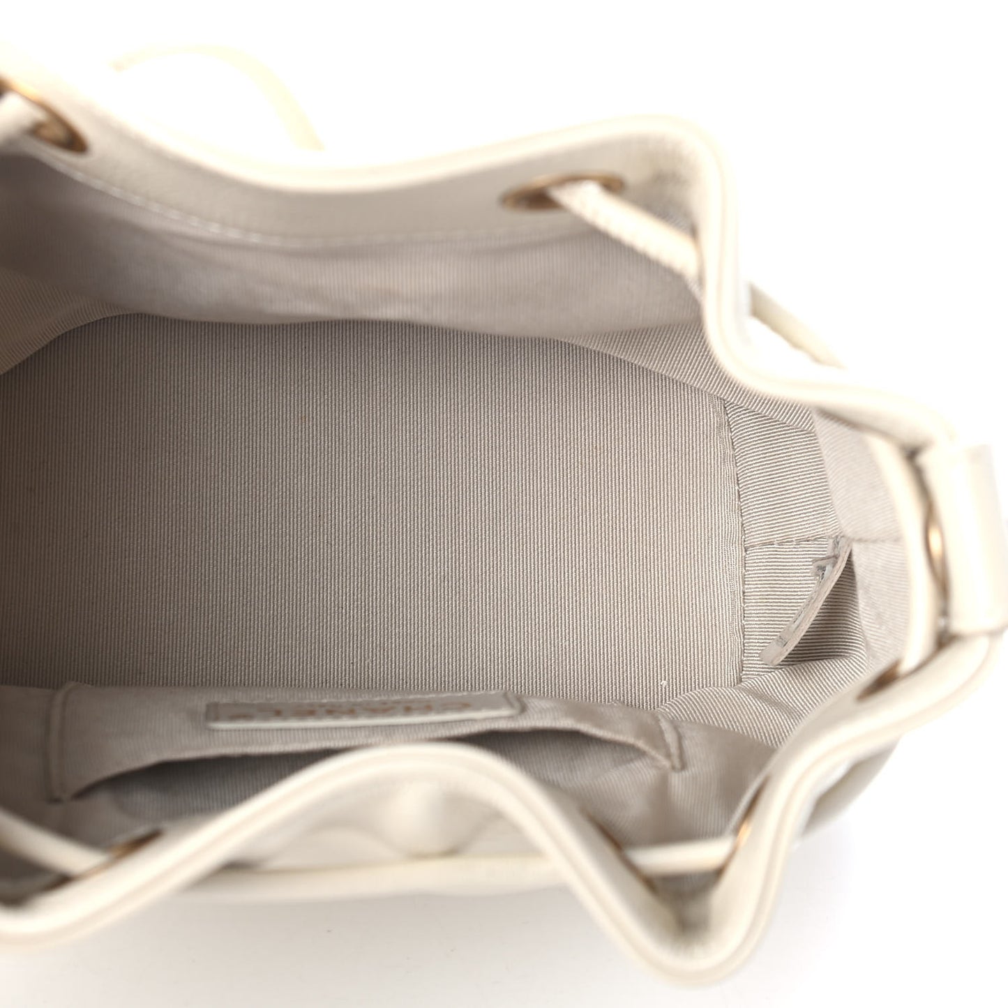 Shiny Aged Calfskin CC Chain Mini Drawstring Bag White