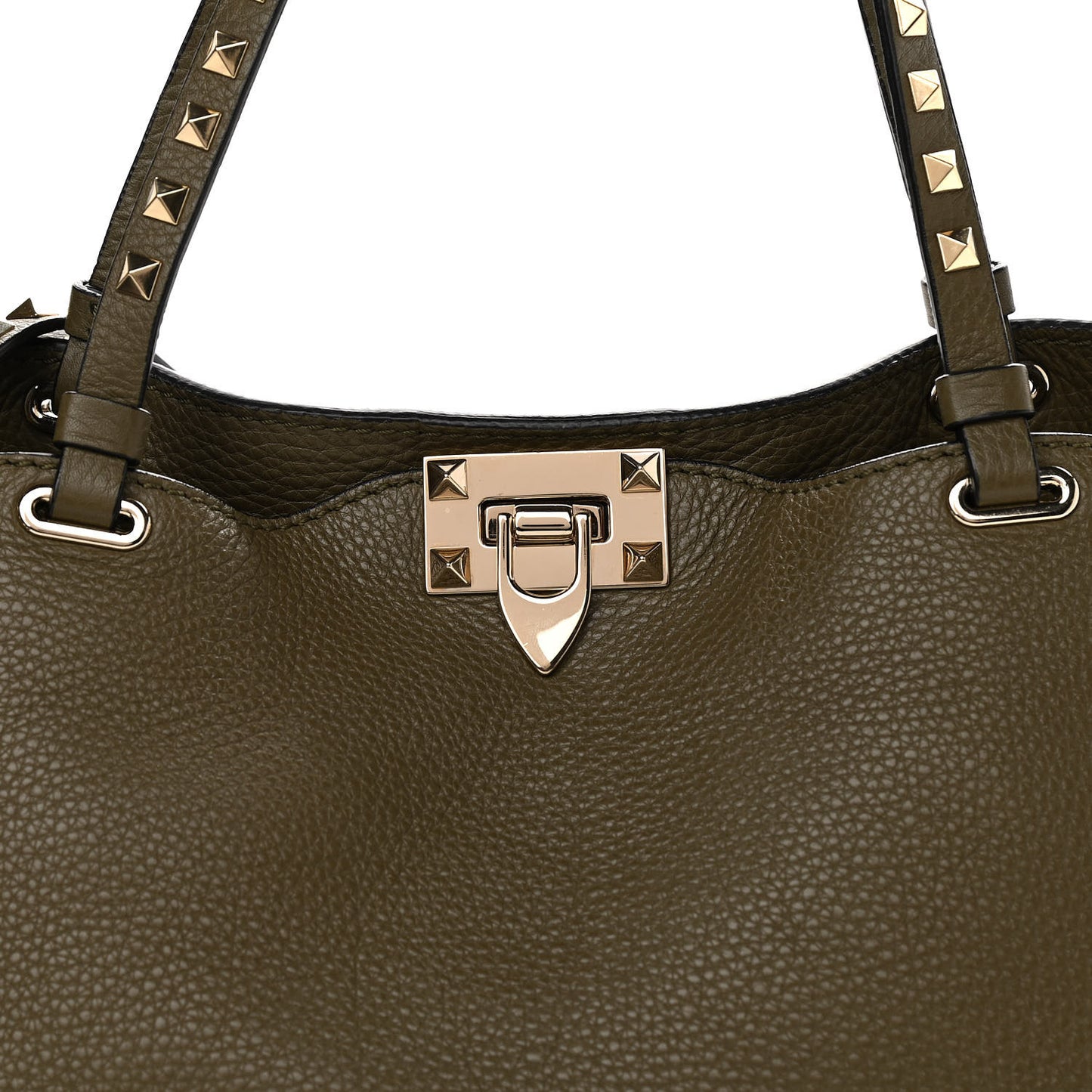 Pebbled Calfskin Medium Rockstud Tote Army Green