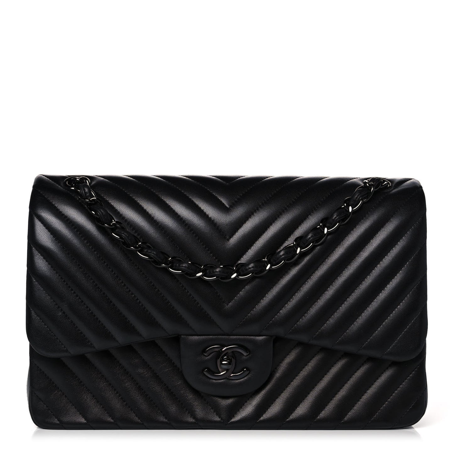 Lambskin Chevron Quilted Jumbo Double Flap So Black