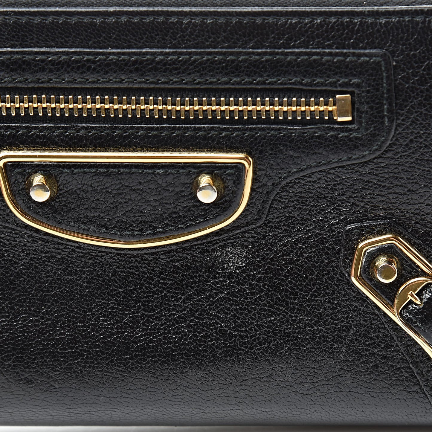 Chevre Gold Metallic Edge Hardware Zip Around Wallet Black