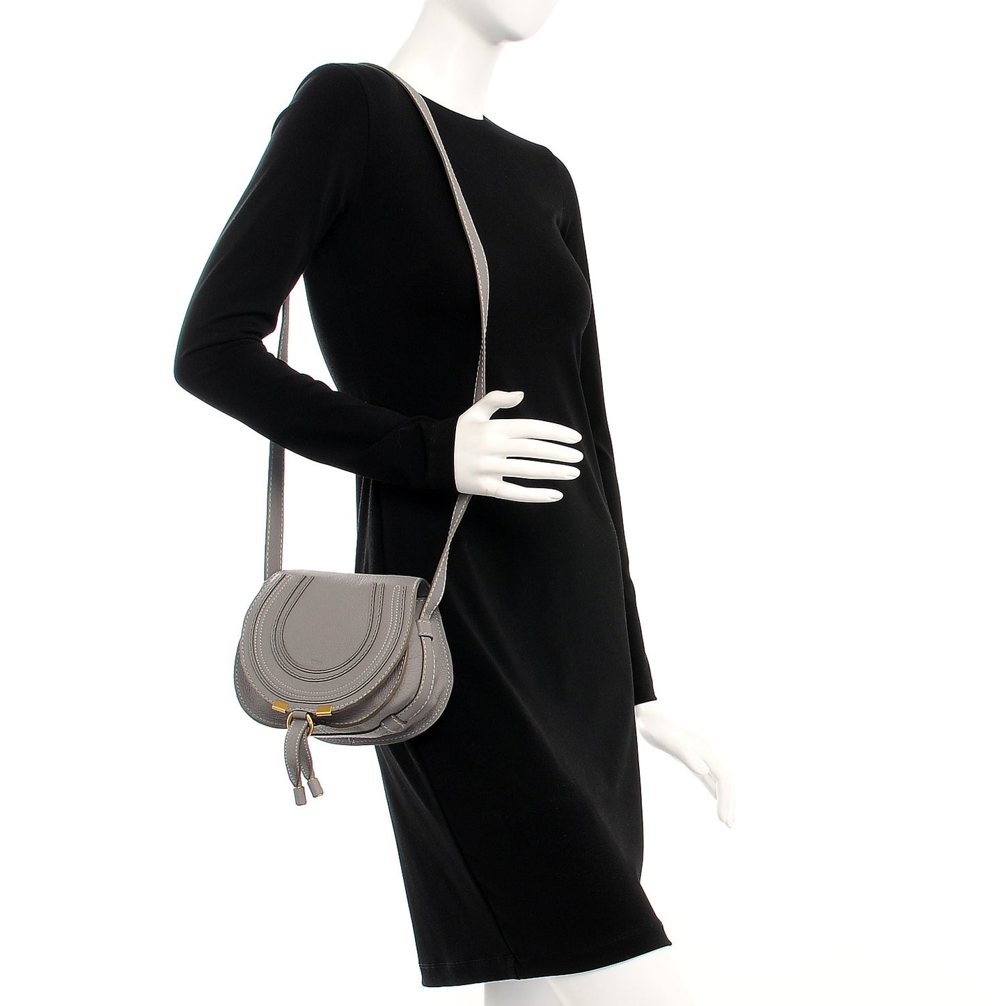 Calfskin Mini Marcie Round Crossbody Bag Cashmere Grey
