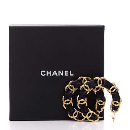 Chanel Lambskin CC Chain Hoop Earrings Gold Black 4 of 4