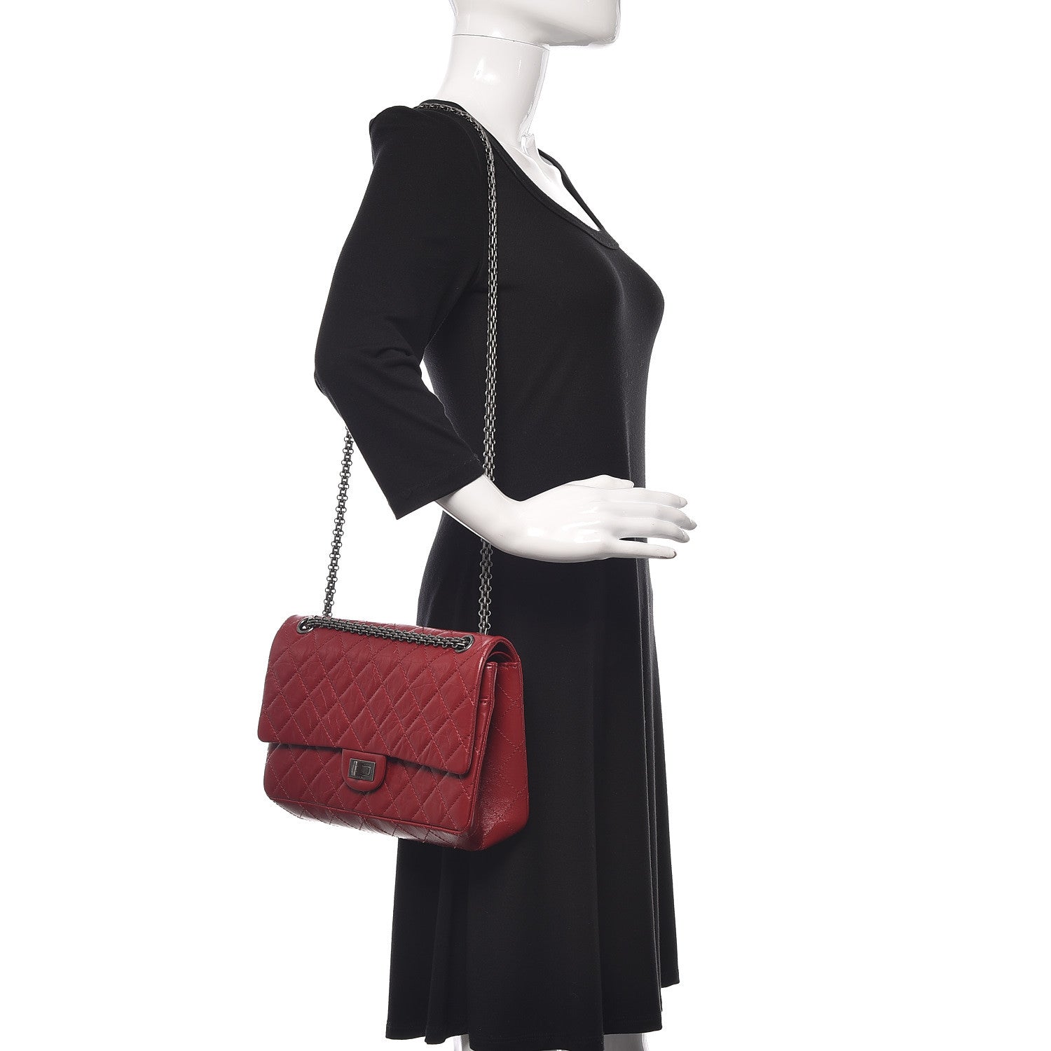 Chanel Aged Calfskin Quilted 2.55 Reissue 226 Flap Dark Red 2 of 10