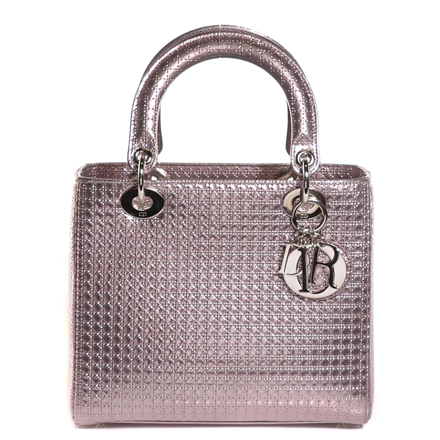Metallic Patent Micro-Cannage Medium Lady Dior Pink