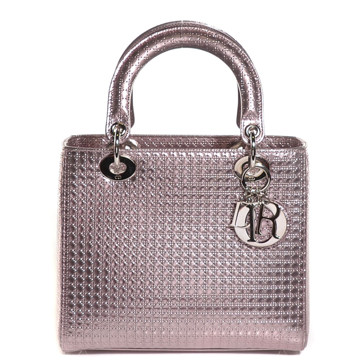 Christian Dior Metallic Patent Micro-Cannage Medium Lady Dior Pink 1 of 7