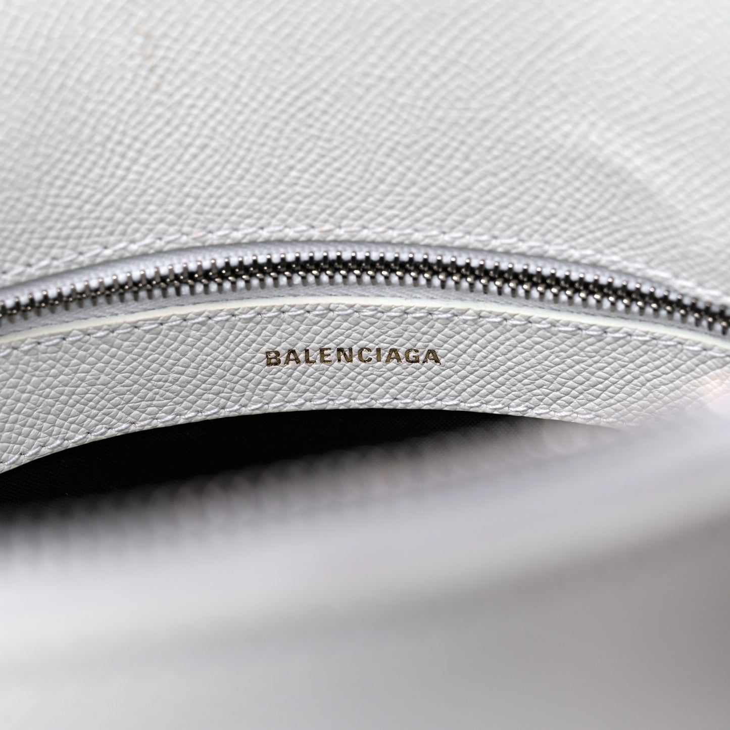 Signature Grained Calfskin Logo S Ville Top Handle Bag White Black
